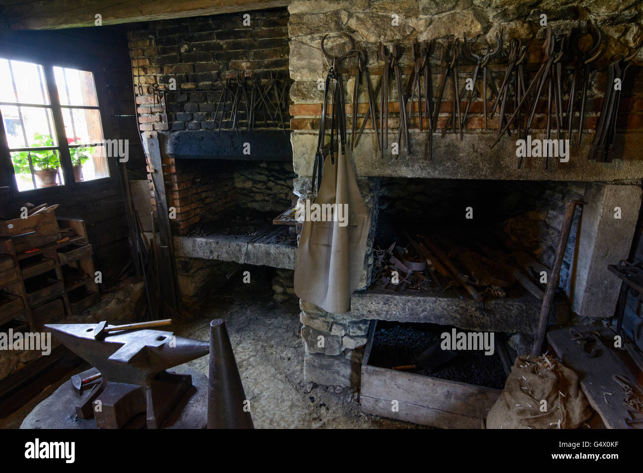 Lower Bavaria Open Air Museum Finsterau : the village smithy, Nationalpark Bayerischer Wald, Bavarian Forest National Park, Germ Stock Photo