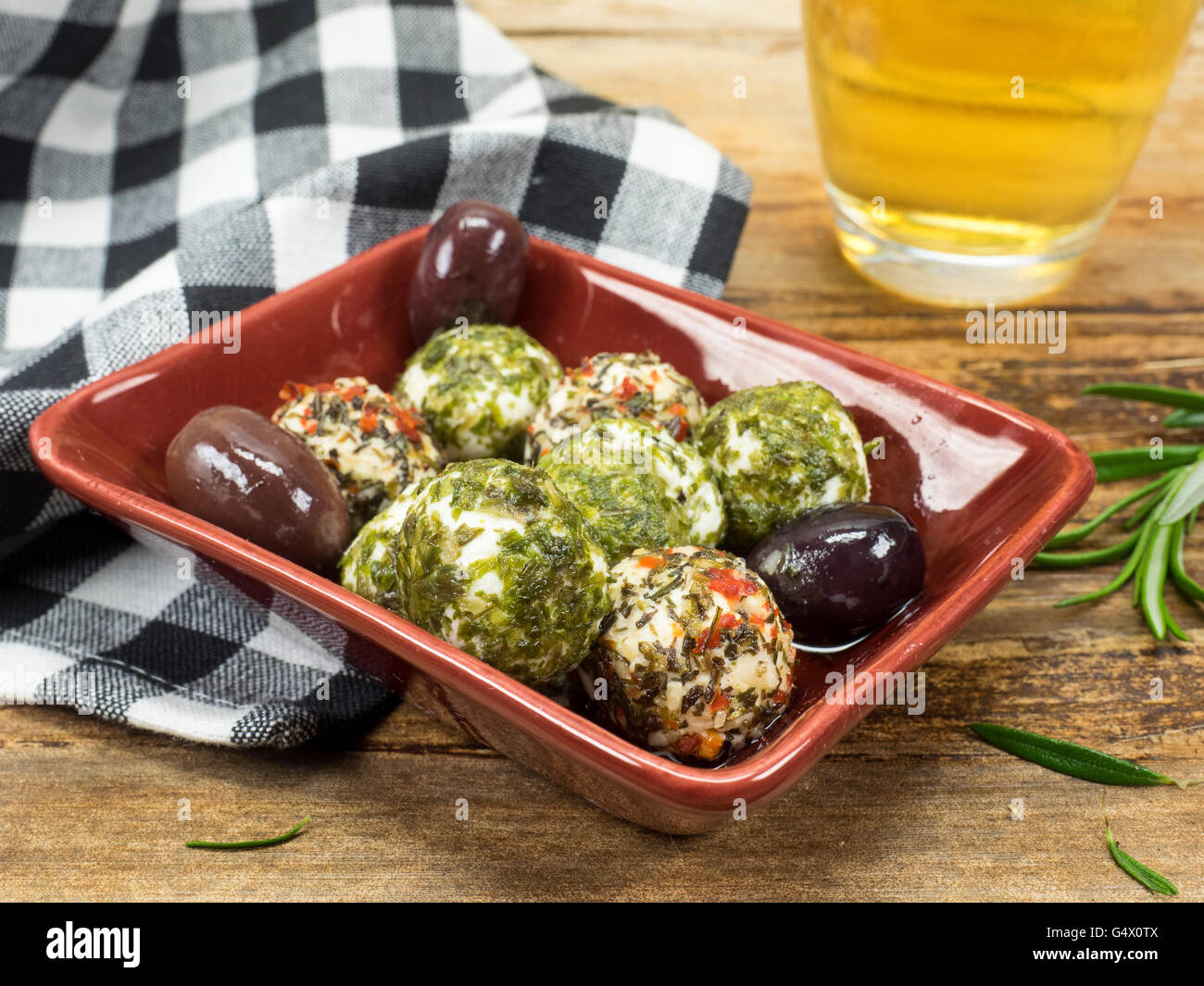 Cream cheese balls with herbs from goat's milk Stock Photo