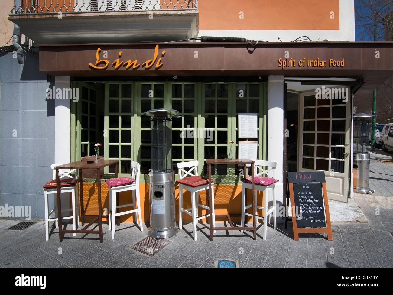 Bindi restaurant front in Santa Catalina, Palma de Mallorca, Balearic islands, Spain on April 13, 2016. Stock Photo