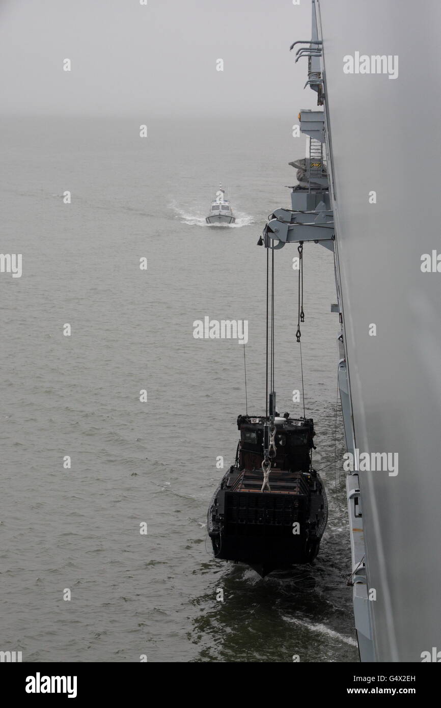 Friday 13th July 2012 Operation Olympics, HMS Ocean takes her place on the  River Thames in preparation for London 2012 Olympic Games security  operation Stock Photo - Alamy