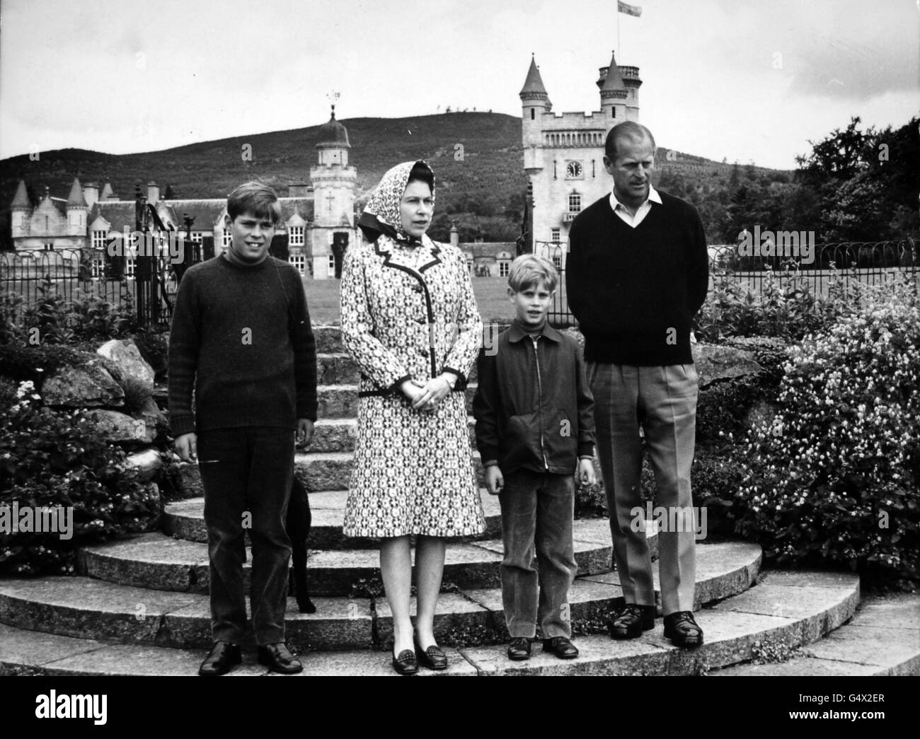 *Scanned low-res from print, high-res available on request* Queen Elizabeth II and the Duke of Edinburgh with two of their children, Prince Andrew (left) and Prince Edward, at Balmoral. Stock Photo