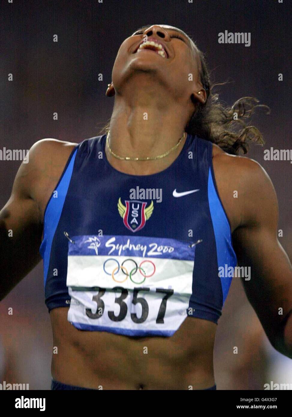 America&rsquo;s Marion Jones celebrates winning the Gold medal in the Women&rsquo;s