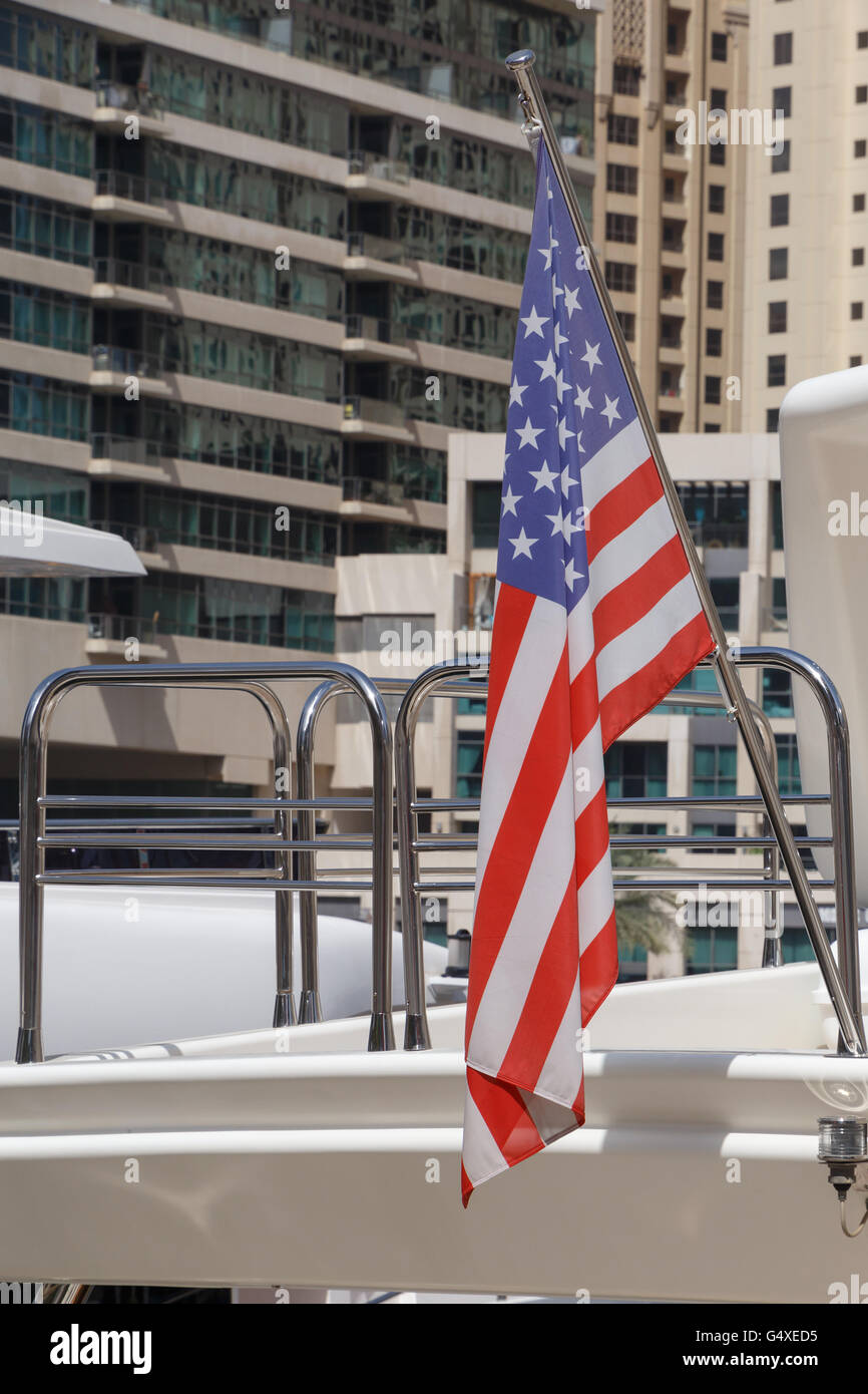 flag of United States on boat Stock Photo
