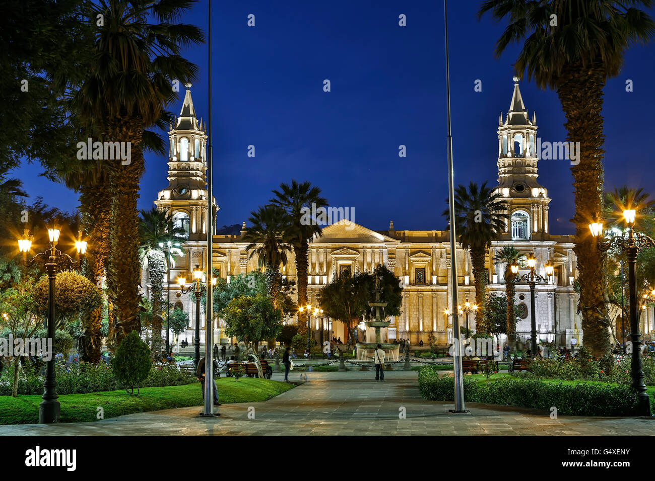 Arequipa Cathedral and Plaza de Armas, Arequipa, Peru Stock Photo