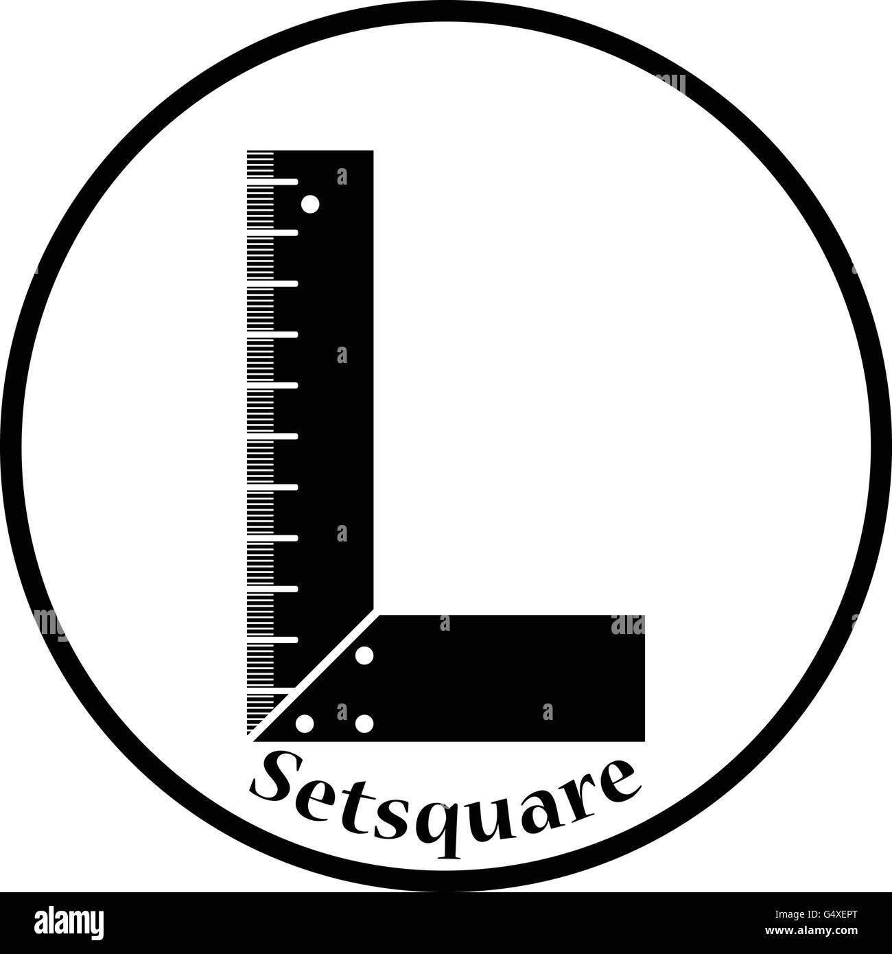 Icon of setsquare. Thin circle design. Vector illustration. Stock Vector