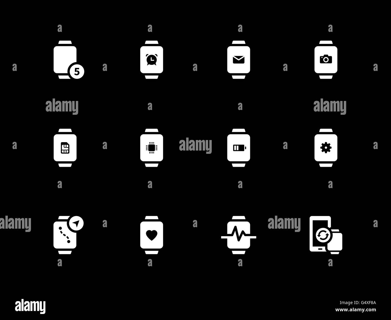Mobile smart watch icons on black background Stock Vector Image & Art ...