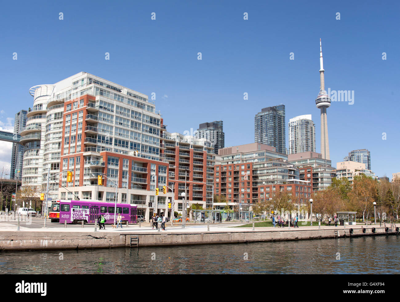 TORONTO - MAY 17, 2016: Harbourfront is a neighbourhood on the northern shore of Lake Ontario within the downtown core of the ci Stock Photo
