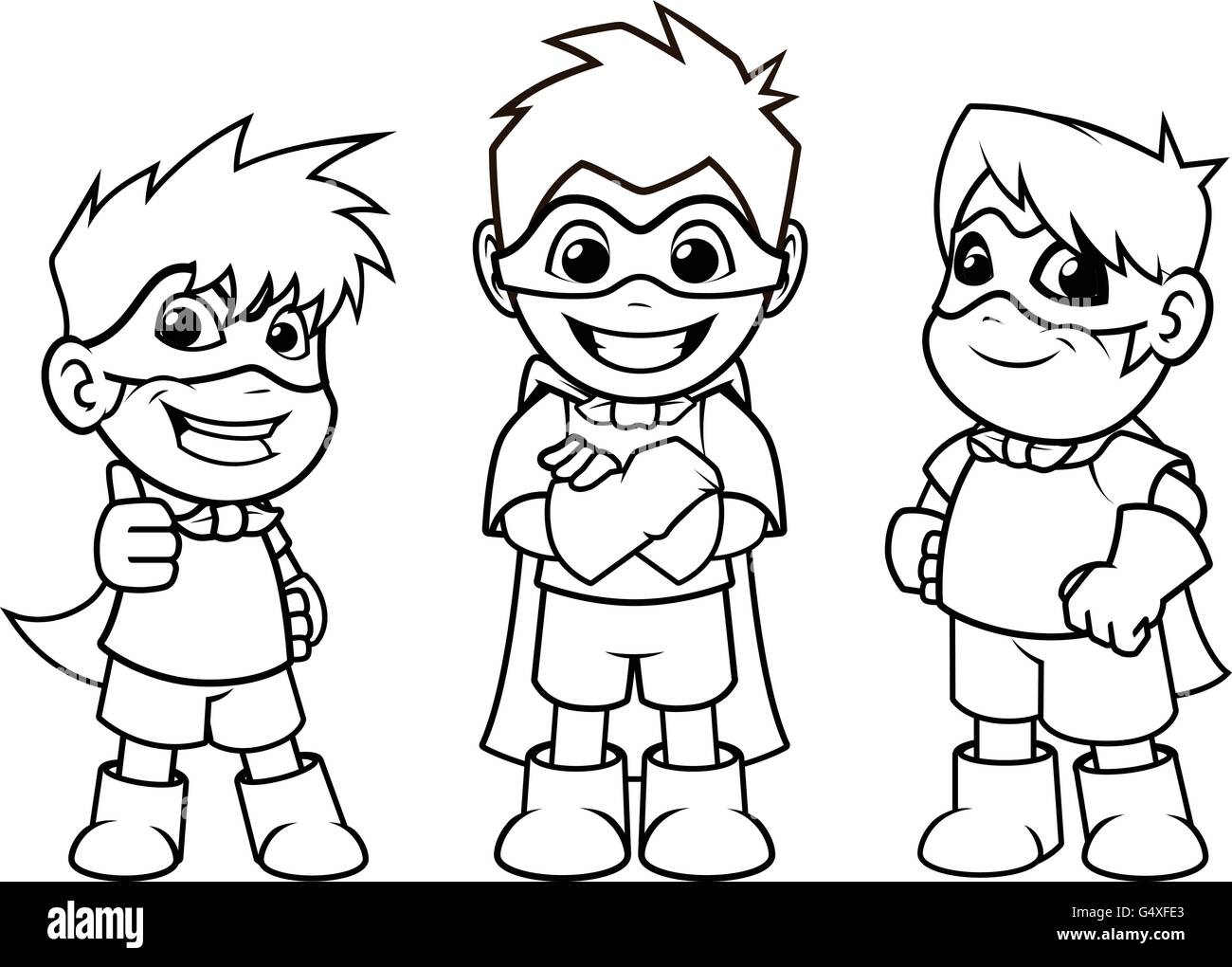 Kid Super Heroes Cartoon Character Outline Version Vector Illustration  Stock Vector Image & Art - Alamy