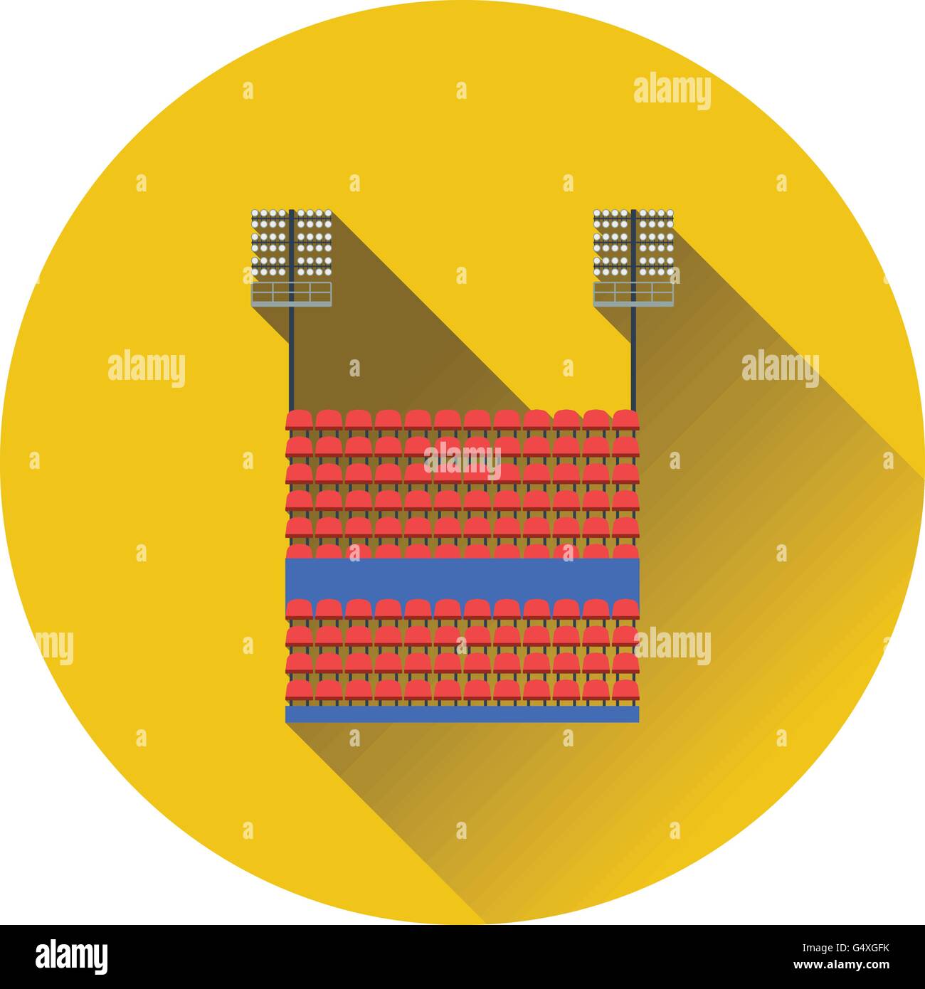 Stadium tribune with seats and light mast icon. Flat color design. Vector illustration. Stock Vector