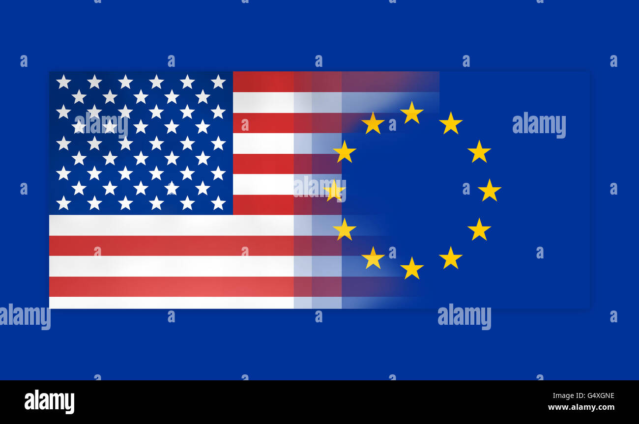 USA and Europe flags background concept Stock Photo