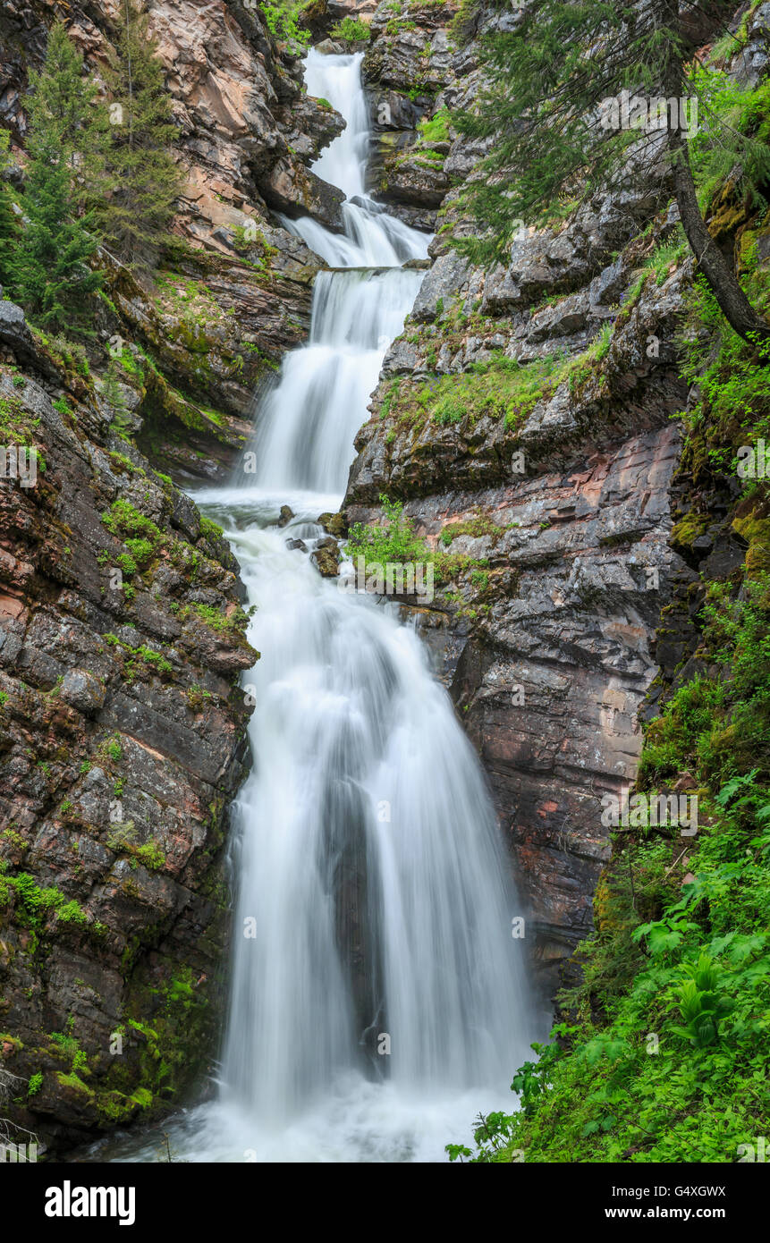 lodgepole creek falls in lolo national forest near ovando, montana
