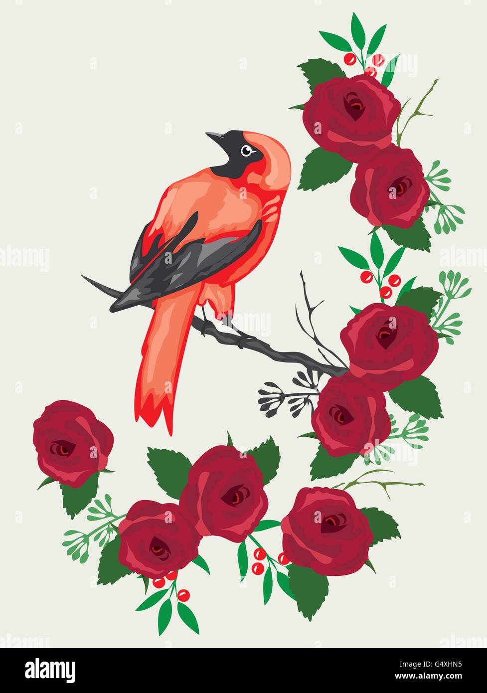 vector illustration of floral frame with bird Stock Vector Image & Art ...