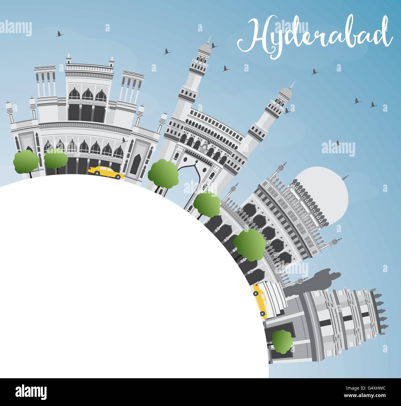 Hyderabad Skyline with Gray Landmarks, Blue Sky and Copy Space. Vector ...