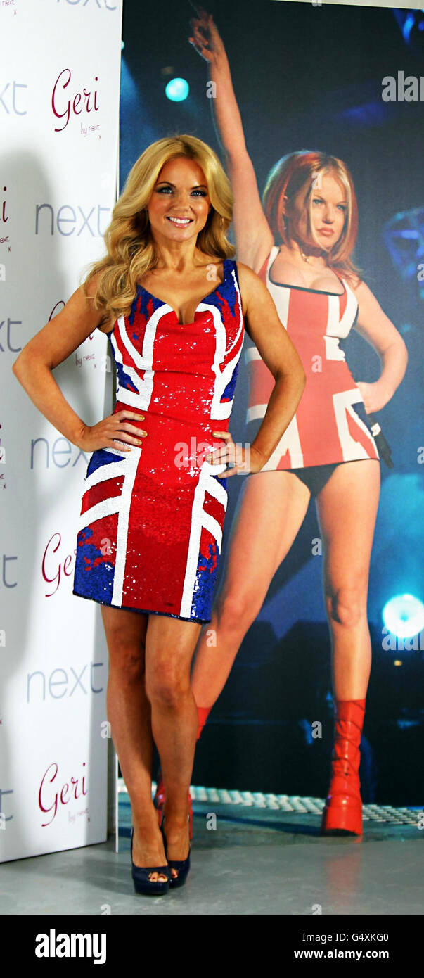 Former Spice Girl, Geri Halliwell, launches a union jack clothing range for the NEXT high street store, at Mercer Street Studios, in London. Stock Photo