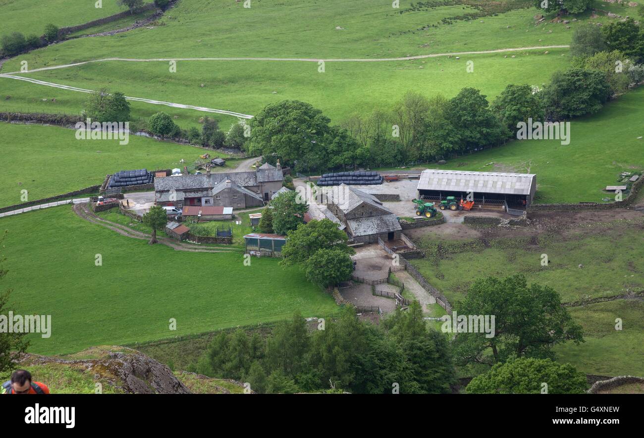 Cumbrian farm from Helm Crag, The Lake District, England Stock Photo