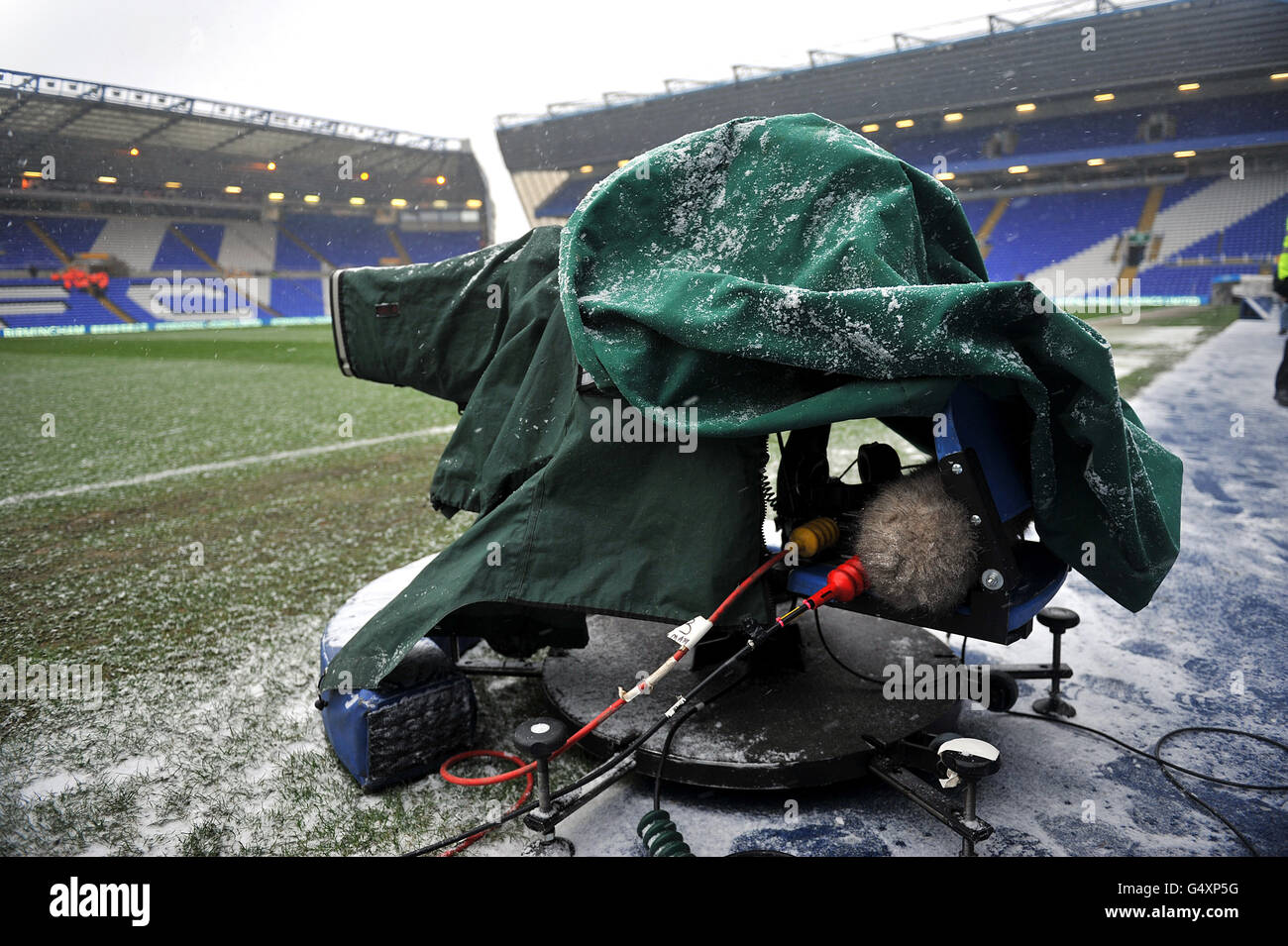 Soccer - npower Football League Championship - Birmingham City v Southampton - St Andrews. A covered television camera on the side of the pitch Stock Photo
