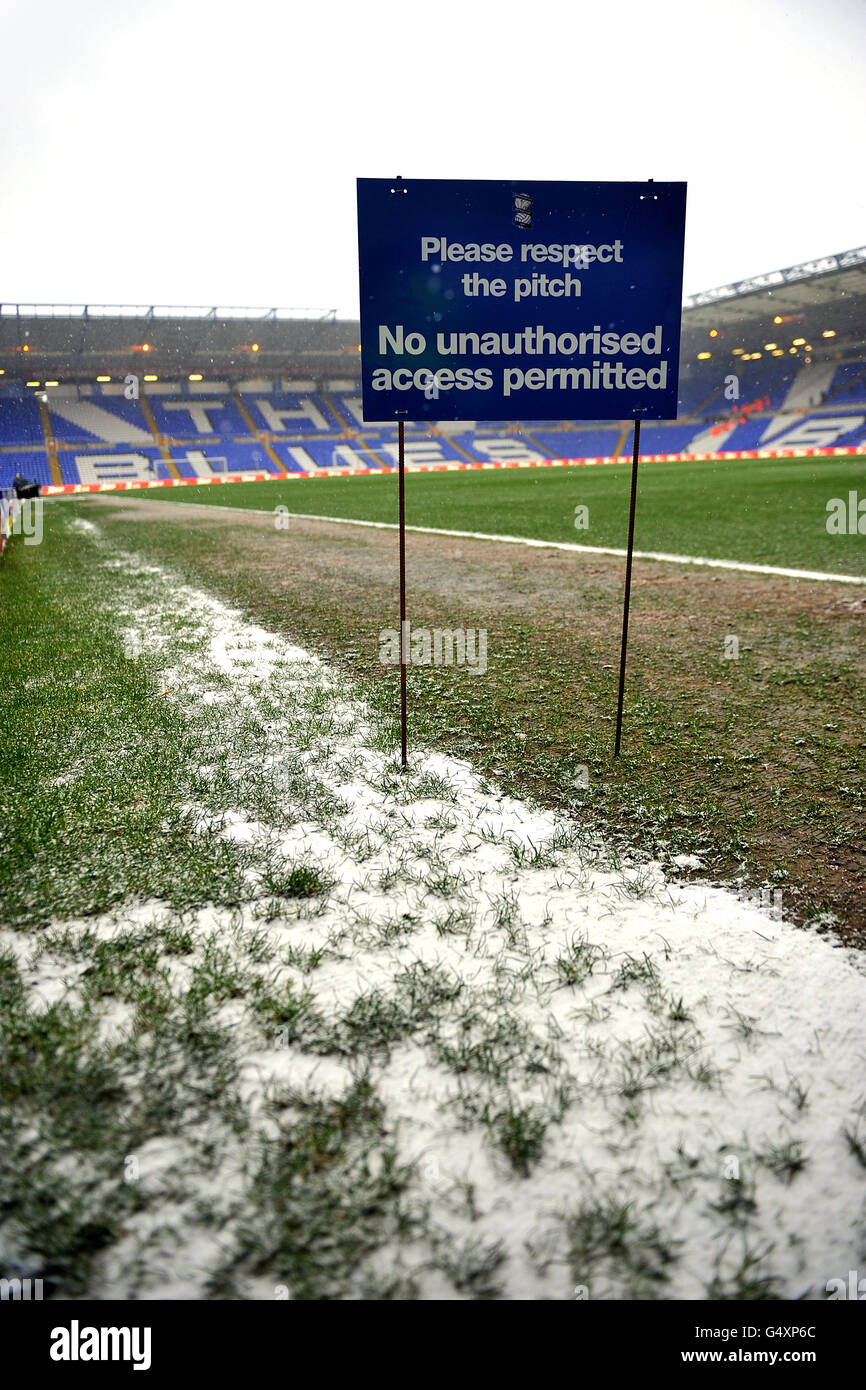 Soccer - npower Football League Championship - Birmingham City v Southampton - St Andrews. A sign warning people to keep off the pitch at St Andrews, home of Birmingham City Stock Photo