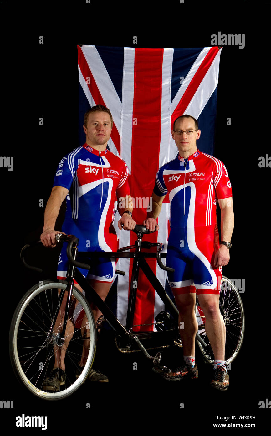 Paralympic cyclists Craig Maclean (left) and Anthony Kappes during a photocall at the Newport Velodrome, Newport. Stock Photo