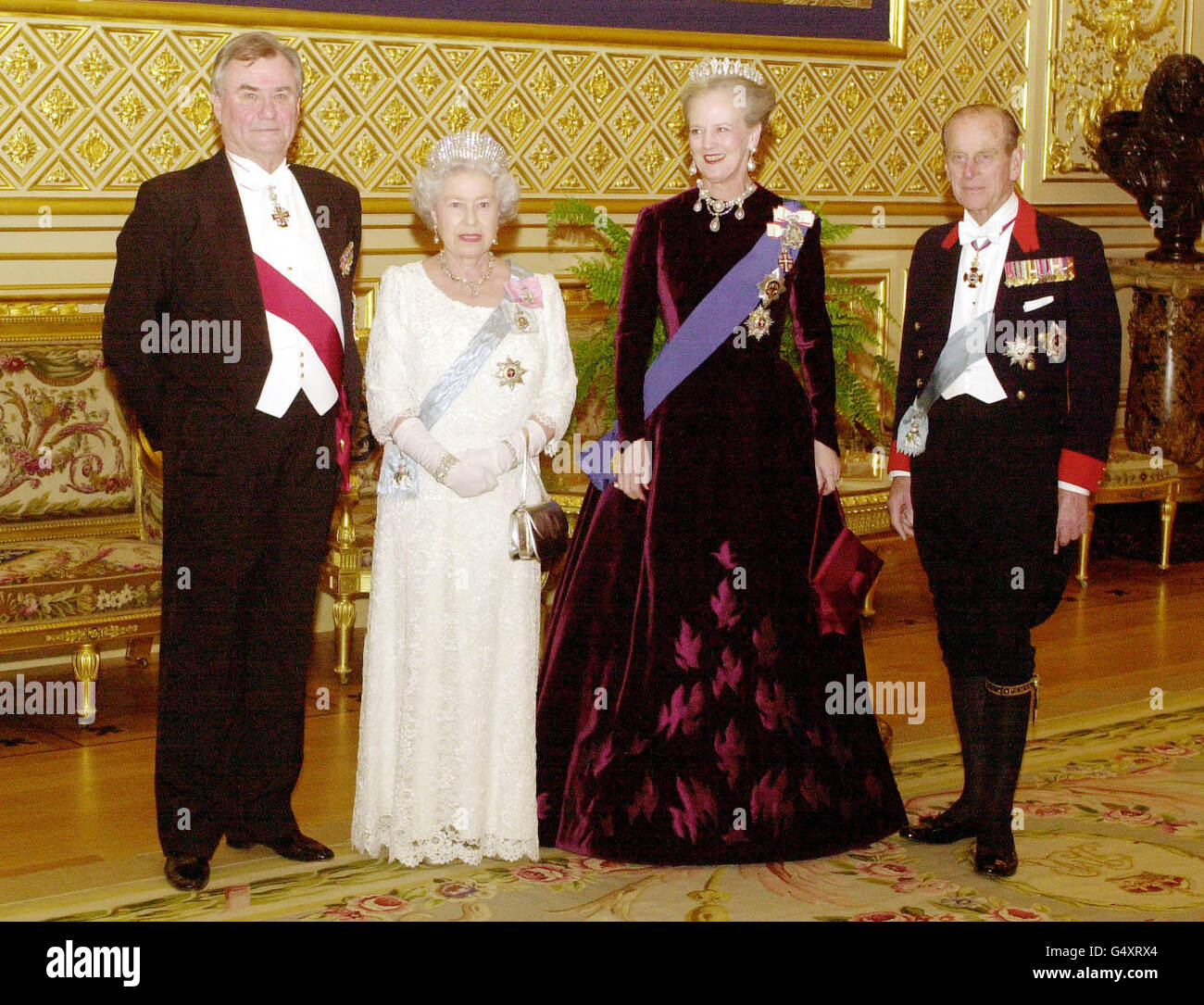 (l/r) Prince Henrik of Denmark, Queen Elizabeth II, Queen Margrethe of