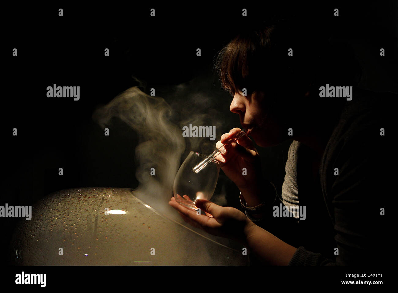 Marlena Staegar with 'Le Whaf' a generator of clouds of flavour creating new sensations of taste at the Science Gallery,Dublin as part of the 'Edible -The taste of Things To Come' exhibition which opens on February 10th. Stock Photo