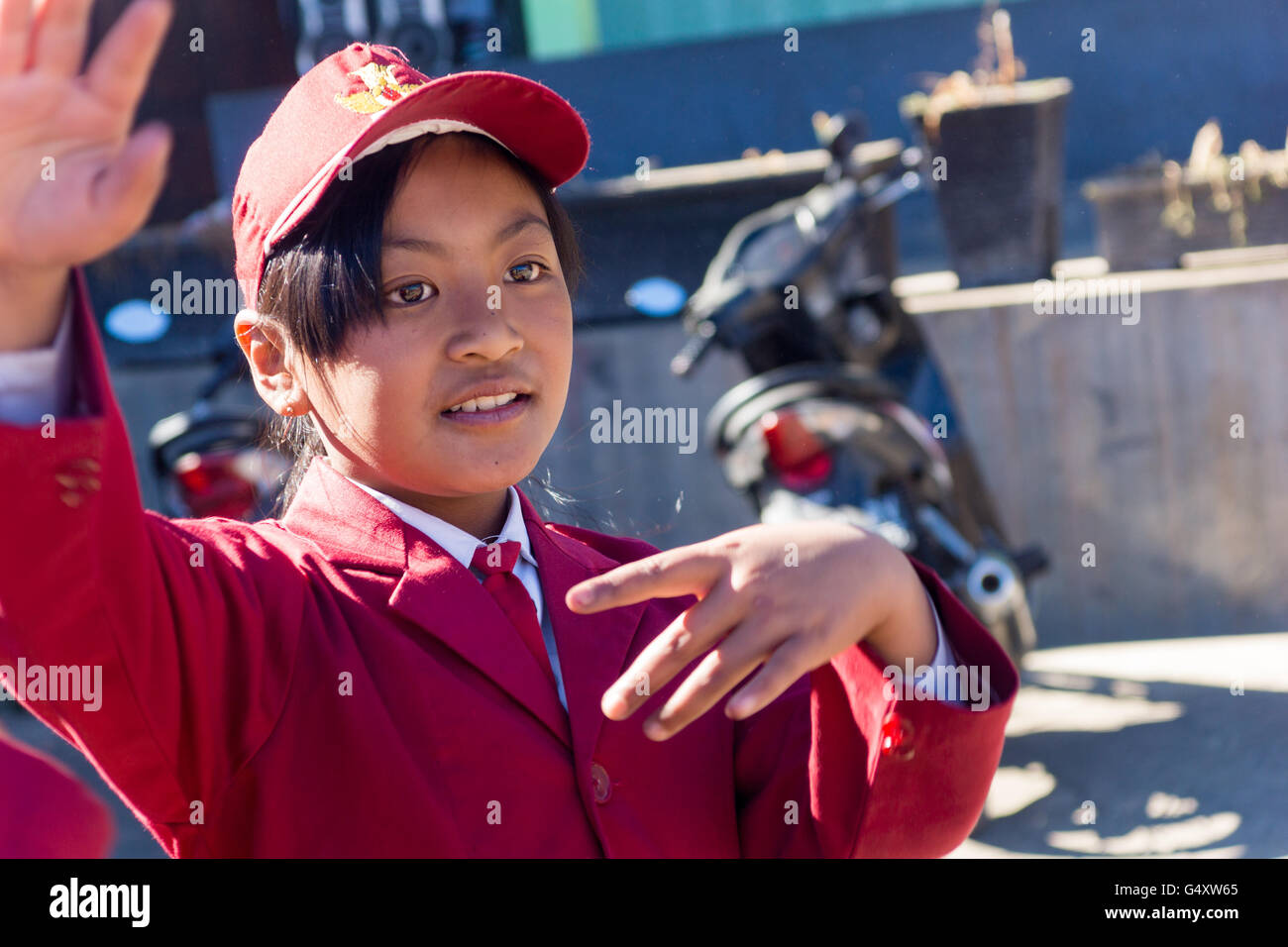 Indonesia, Java, Probolinggo, schoolchild in red uniform Stock Photo