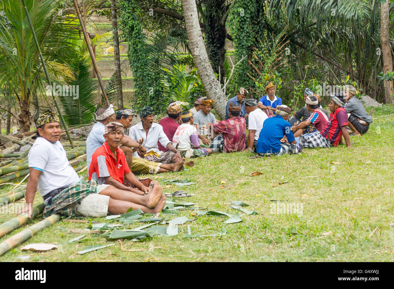 Indonesia, Bali, Gianyar, preparations for the sacrificial festival at Pura Gunung Kawi Stock Photo