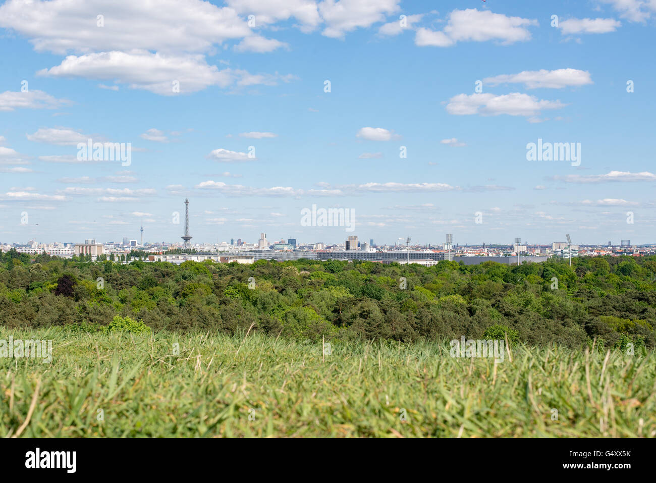 Germany, Berlin, Charlottenburg-Wilmersdorf, On the Teufelsberg with a view over Berlin in the direction of Funkturm and TV Tower Stock Photo