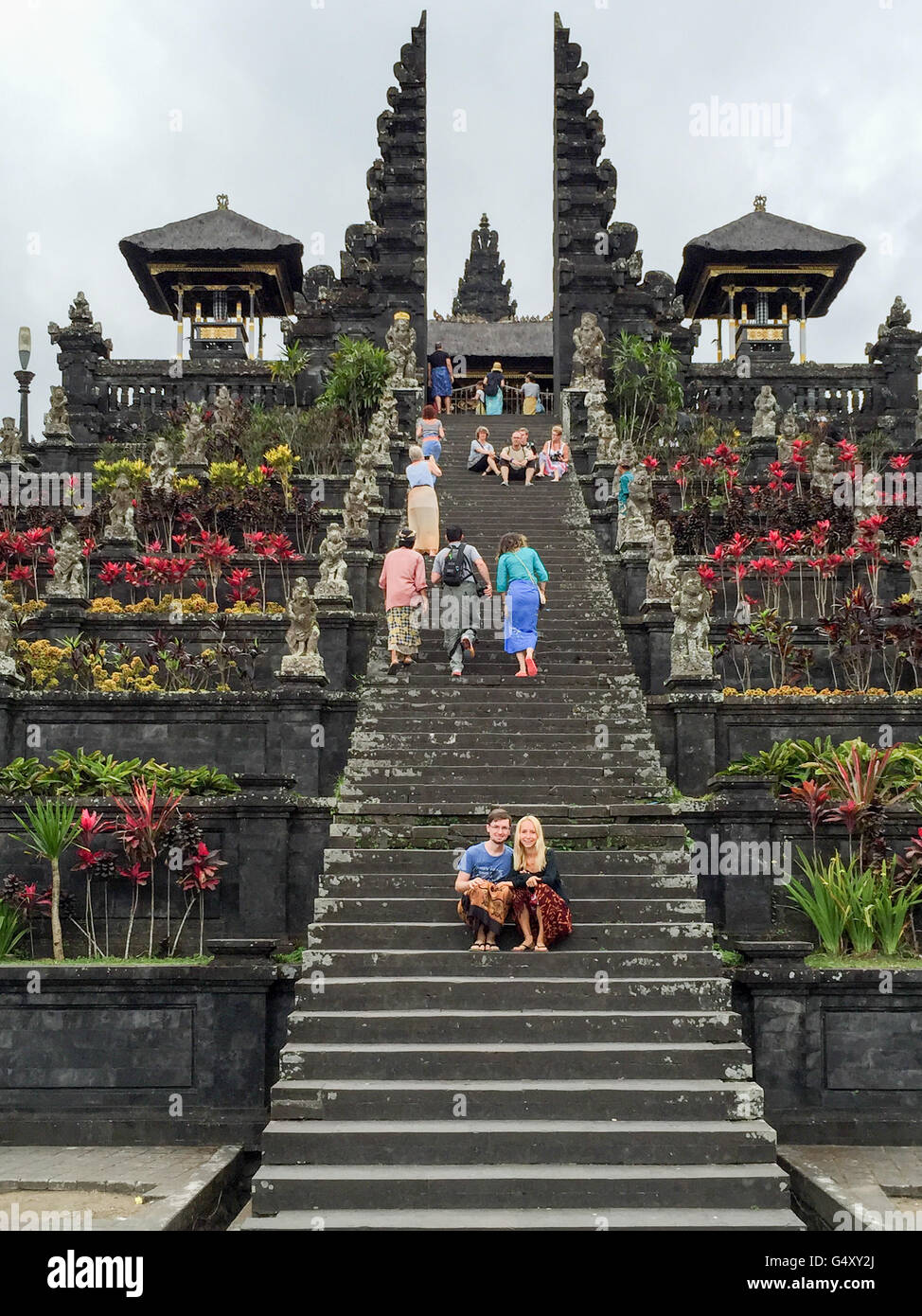 Indonesia, Bali, Karangasem, Bali's mother temple Pura Besakih from Vulkanstein Stock Photo