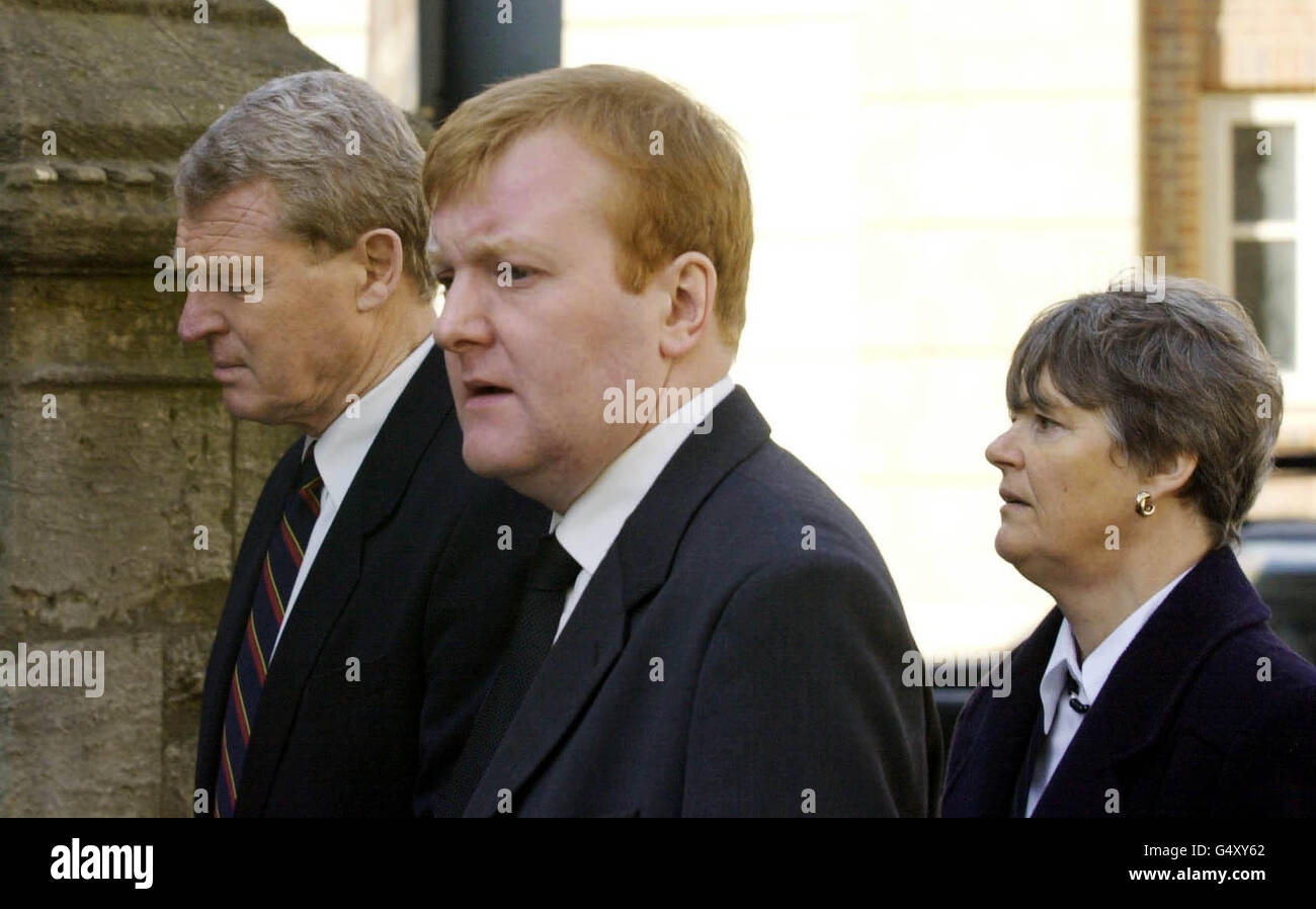 (l/r) Paddy Ashdown, Liberal Democrat leader Charles Kennedy, and Mrs Ashdown arriving at the church service for Andrew Pennington at St. Matthew's Church in Cheltenham, Liberal Democrat aide Andrew Pennington died in a sword attack at an MP's surgery. *Andrew Pennington is to be buried alongside his late fiancee Jan Innes. Cheltenham councillor Mr Pennington, 39, cared for Ms Innes until she died from multiple sclerosis six years ago at the age of 40. Stock Photo