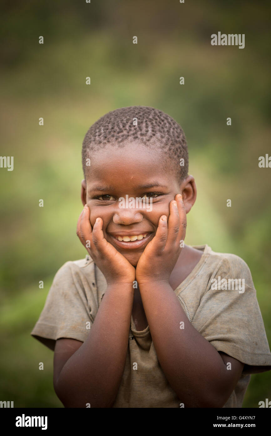 A happy child in rural Kasese District, Uganda, East Africa. Stock Photo
