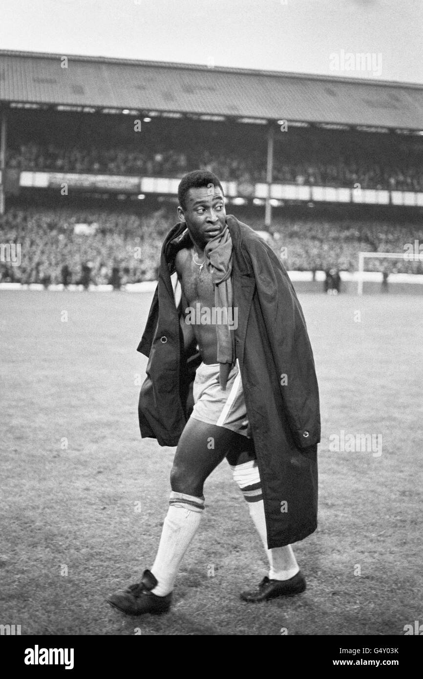 An injured Pele of Brazil trudges off as his side lose to Portugal 3-1 during the World Cup Tournament second round match at Goodsion Park, Everton in Liverpool. * 052/02/02 The football shirt that he wore in the classic 1970 World Cup final is to sold at auction, it was being announced. The legendary yellow and green number 10 shirt he wore when Brazil thrashed Italy 4-1 in Mexico City to win the World Cup for the third time is expected to fetch between 30,000 to 50,000 when it goes under the hammer at auctioneers Christie's next month. Stock Photo