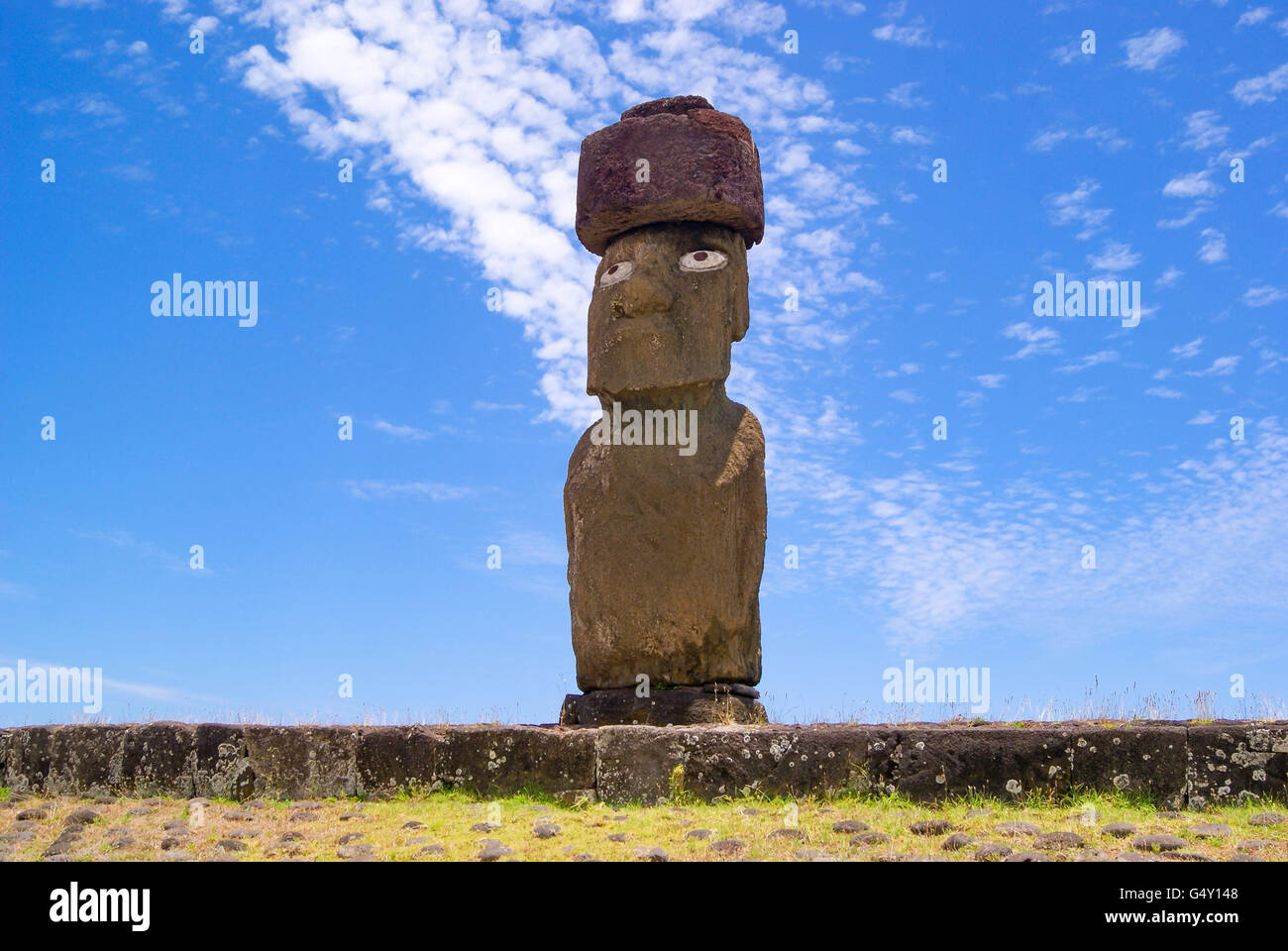 Chile, Easter Island, Moais in the complex Tahai, colossal stone statues Stock Photo