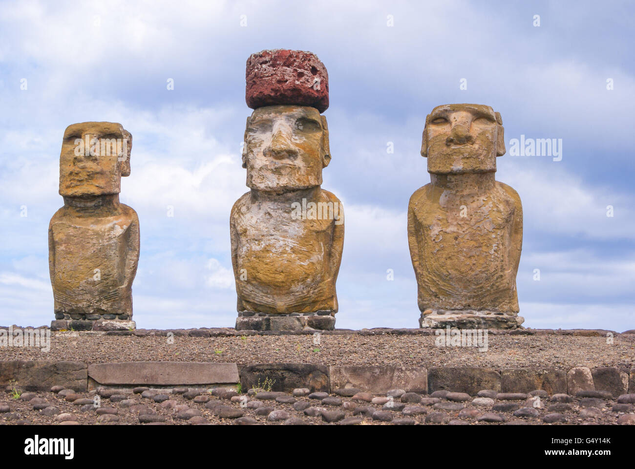 Chile, Easter Island, Moais in the complex Tahai, Tongariki Stock Photo