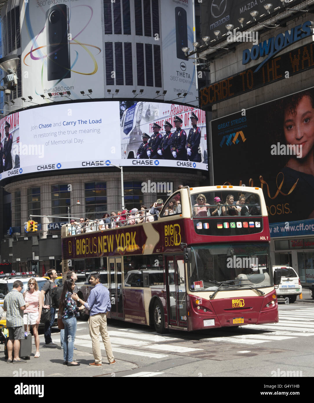 Doubledecker tour bus on 42nd Street in Times Square, New York City