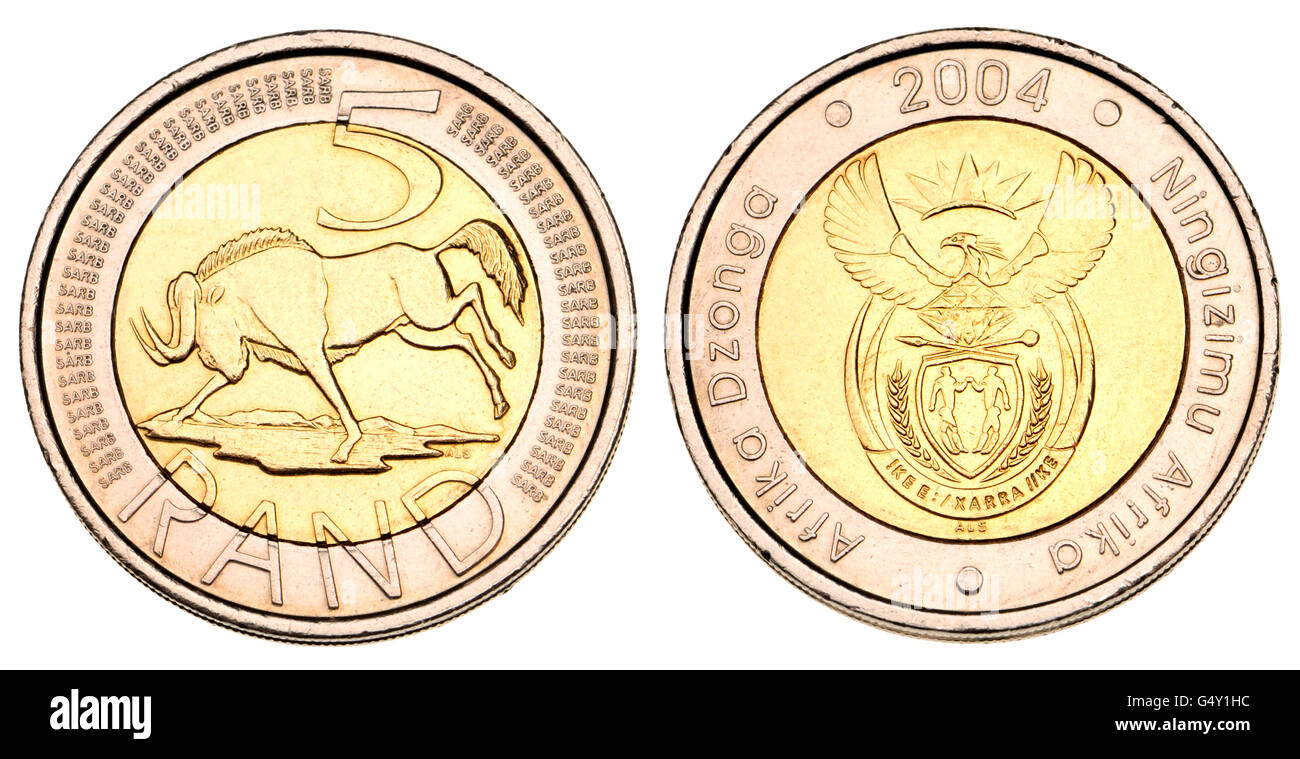 South African 5 Rand coin: Wildebeest Stock Photo