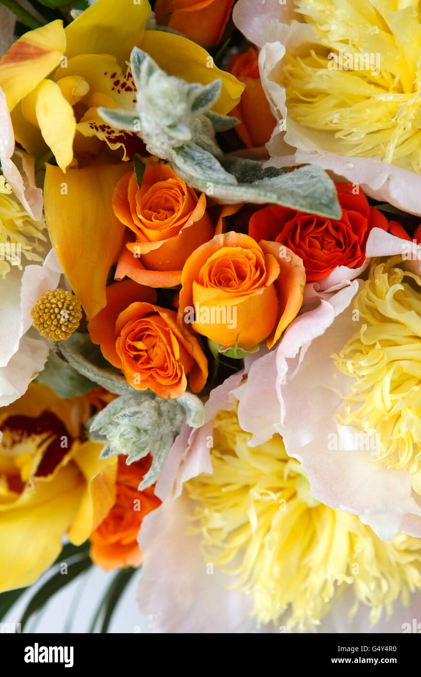 Wedding bouquet of roses, orchids and peonies Stock Photo - Alamy