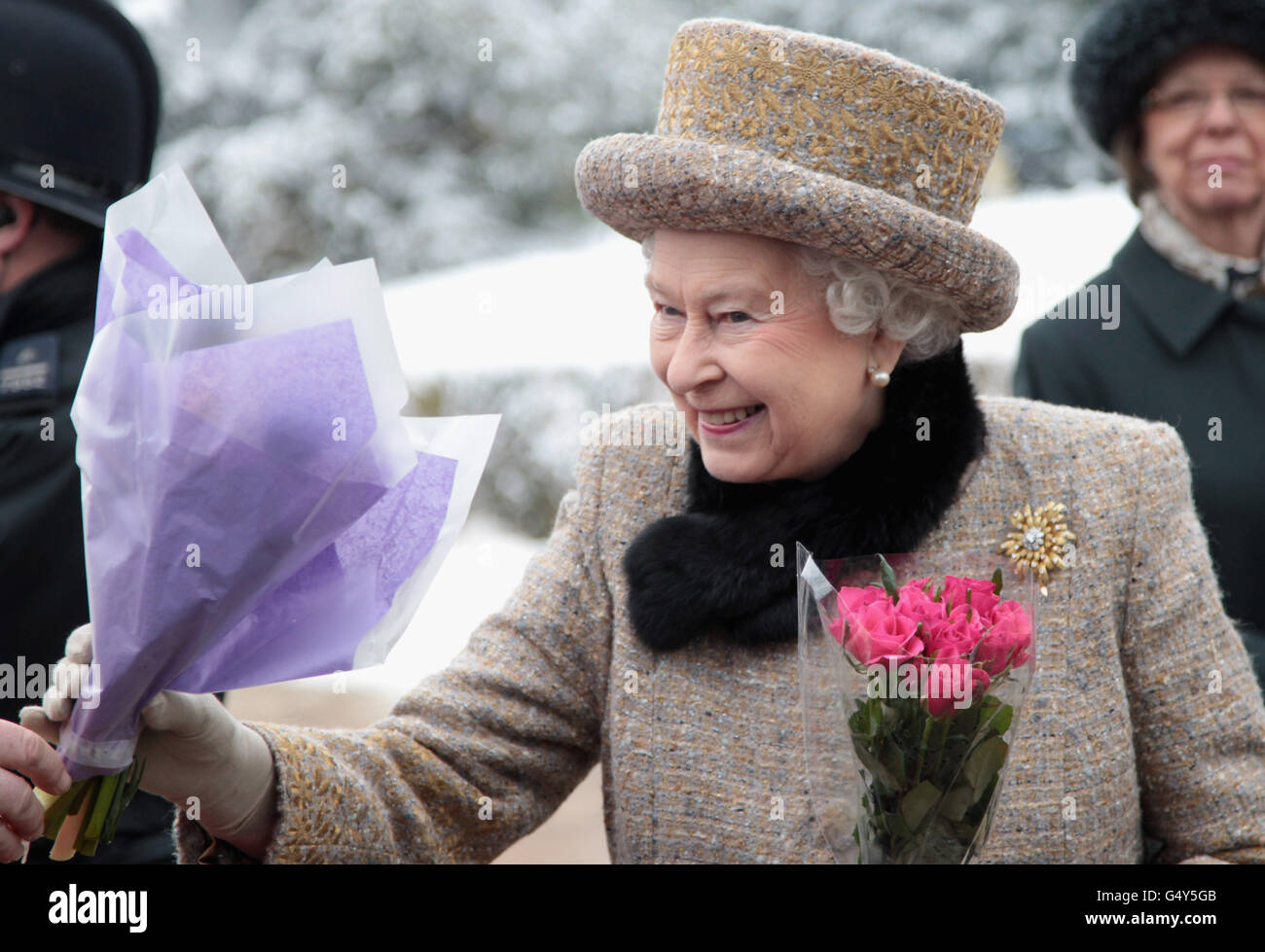 Britain's Queen Elizabeth II attends the church of St Peter and St Paul at West Newton, Norfolk. Stock Photo