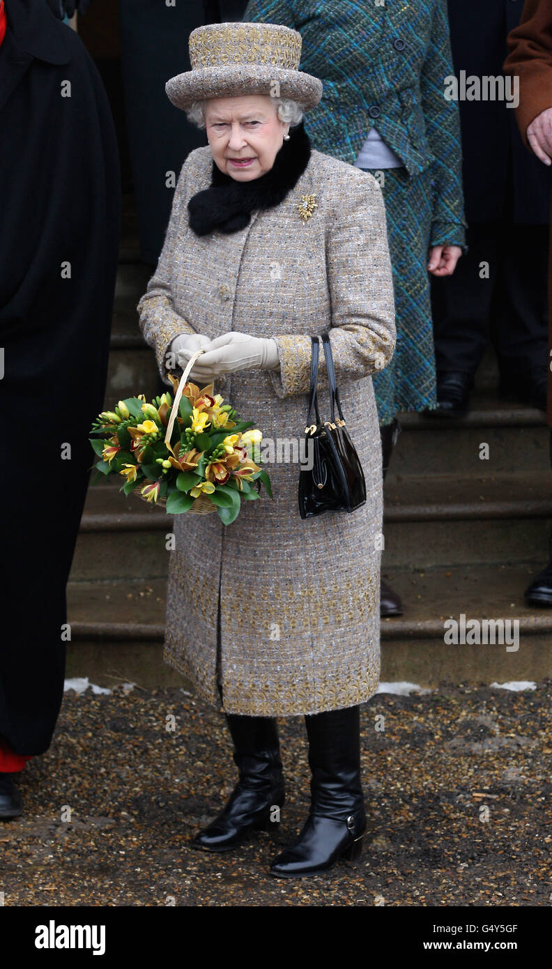 Britain's Queen Elizabeth II attends the church of St Peter and St Paul at West Newton, Norfolk. Stock Photo