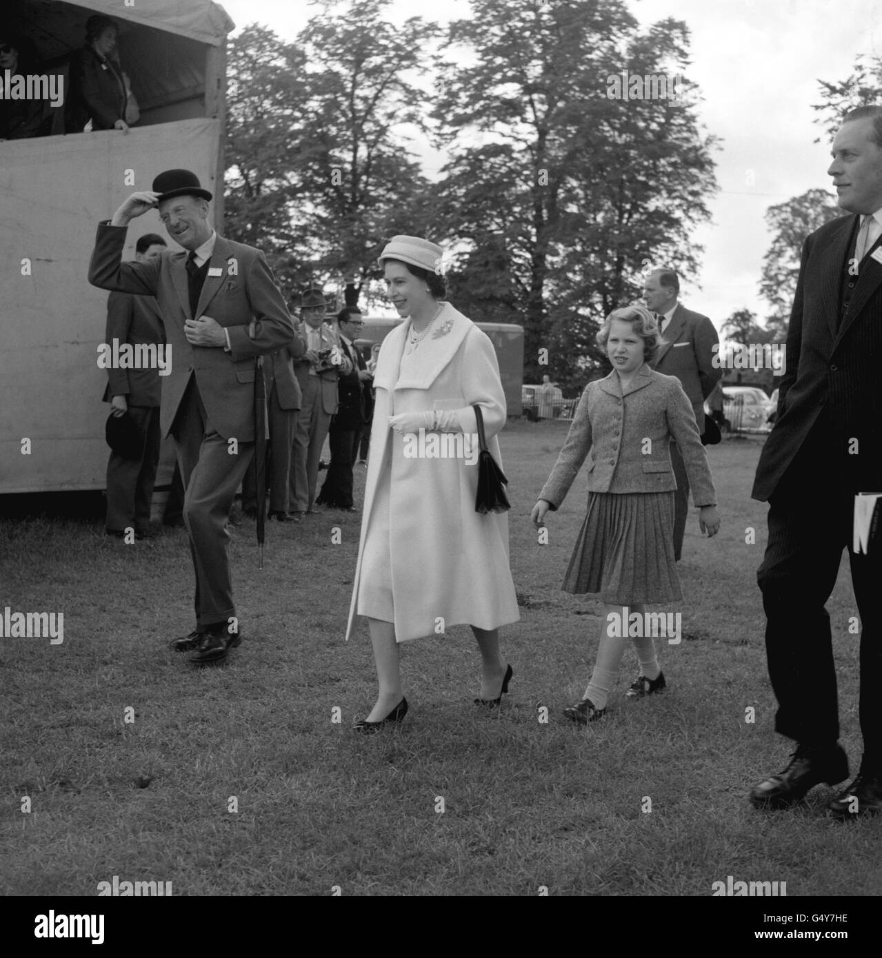 Queen Elizabeth II and Princess Anne arriving for the Royal Windsor Horse Show, at Home Park, Windsor. Stock Photo