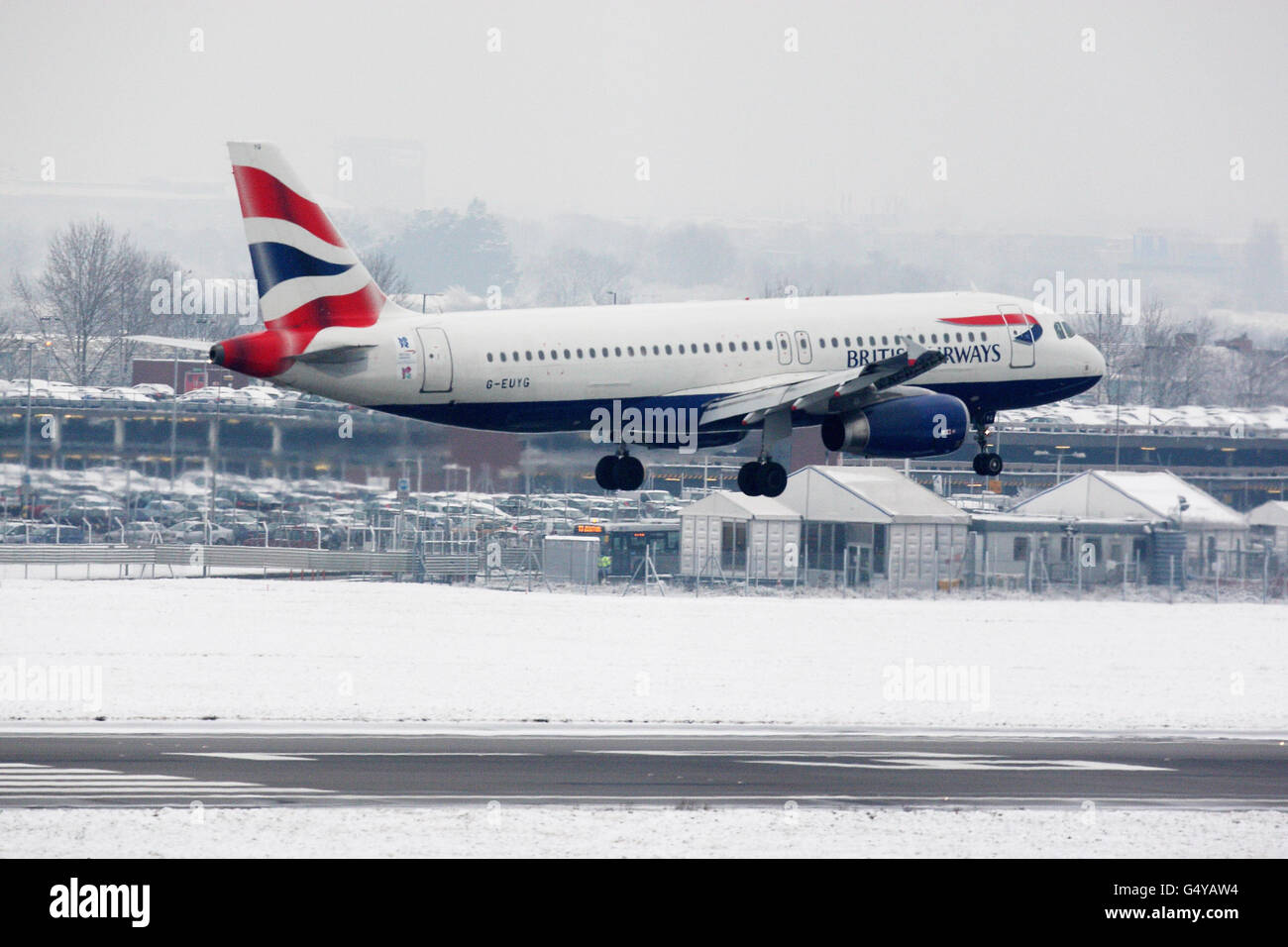 A British Airways plane takes off from Heathrow Airport in West London. Stock Photo