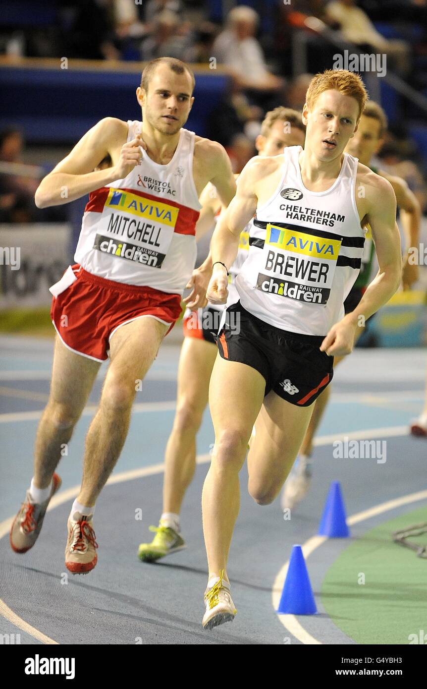 Athletics - Aviva Indoor UK Trials and Championships - Day One - English Institute of Sport. Great Britain's James Brewer (right) and Steve Mitchell (left) compete in the Men's 1500 metres heats Stock Photo