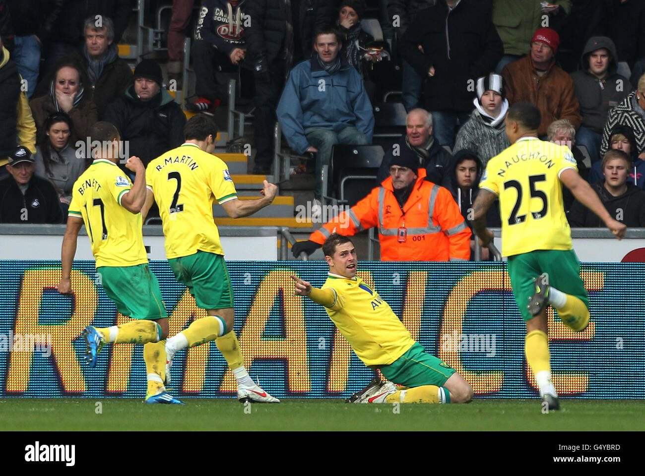 Norwich City's Grant Holt (centre) celebrates scoring their first goal