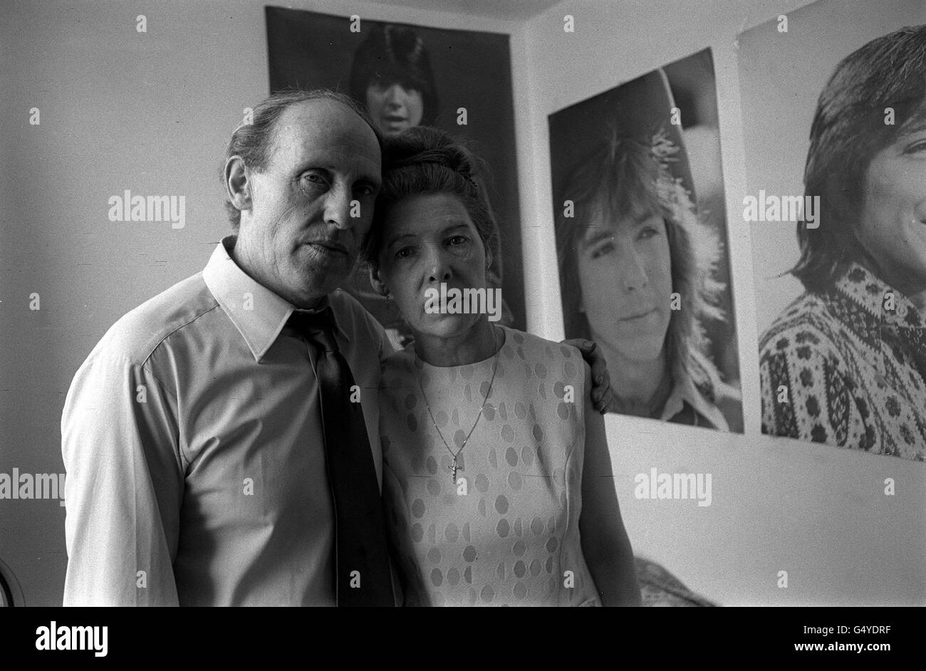 Peter Whelan and his wife Bridget pictured in their daughter's bedroom Bernadette at their home in Crowhurst House, Stockwell Park, South London waiting for news of their 14 year-old who was a victim of the mass hysteria which gripped 35, 000 teeny-boppers at the concert of American pop star David Cassidy at the White City stadium. Bernadette suffered a heart attack in the crush. She is in the intensive care unit of Hammersmith Hospital. Stock Photo