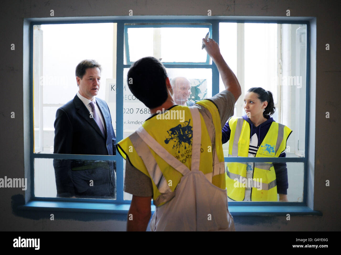 Deputy Prime Minister Nick Clegg meets young apprentices at K&M McLoughlin Decorating in Islington, north London. Stock Photo
