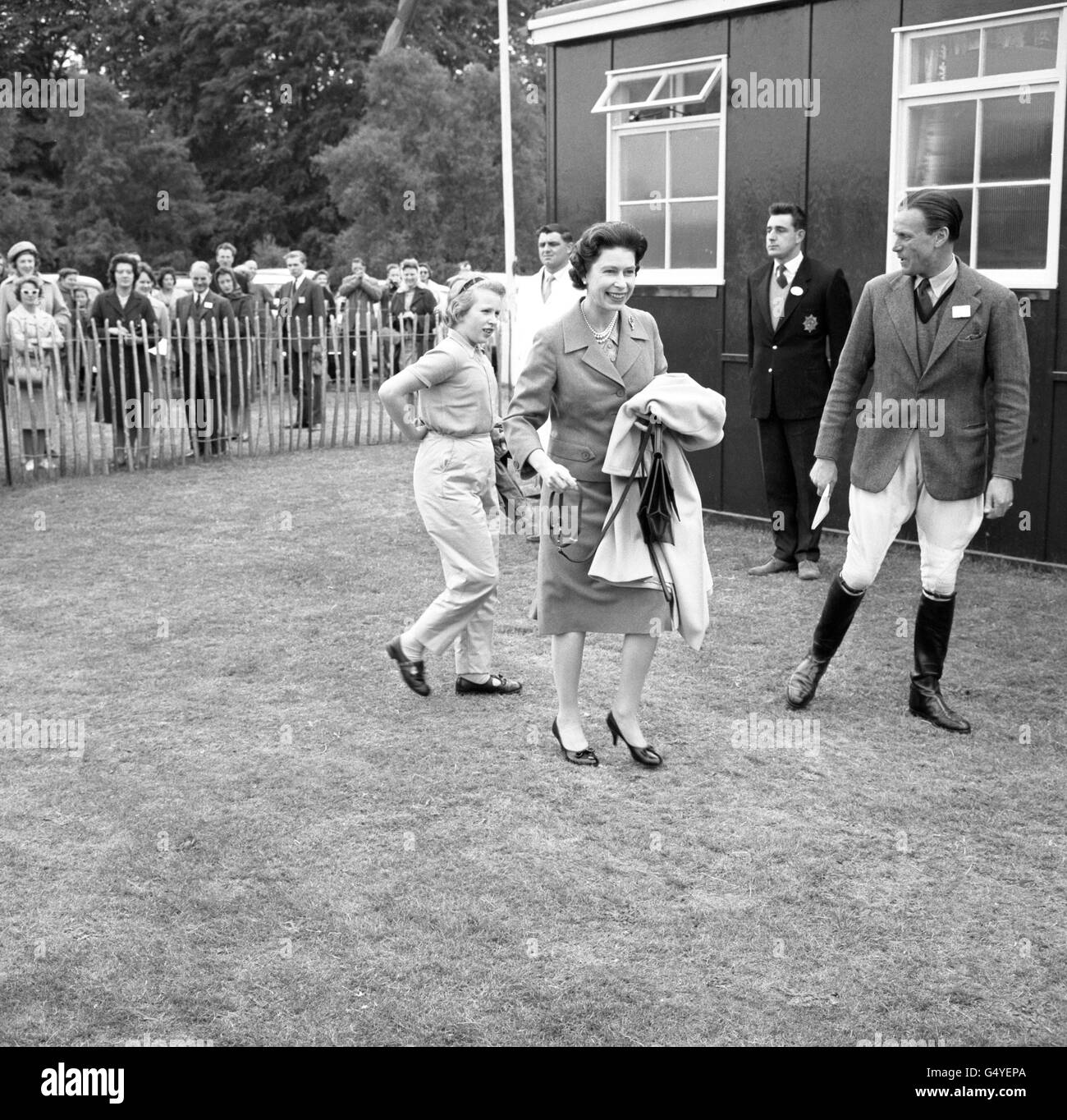 Polo - Smith's Lawn, Windsor Great Park. Queen Elizabeth II and Princess Anne at Smith's Lawn, Windsor Great Park, for a polo match in which the Duke of Edinburgh played. Stock Photo