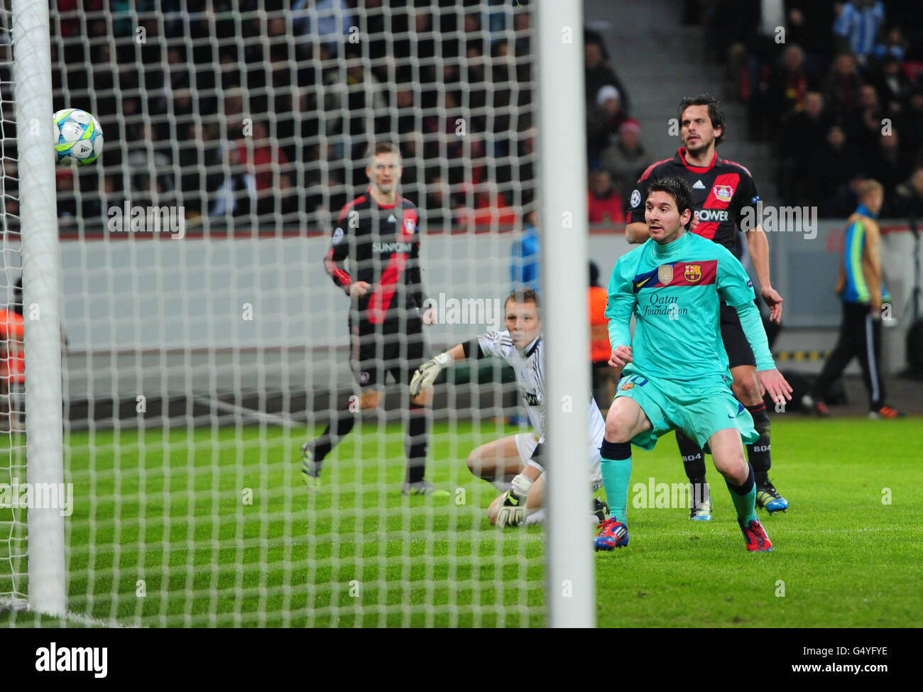 Barcelona's Lionel Messi hits the post during the second half Stock ...