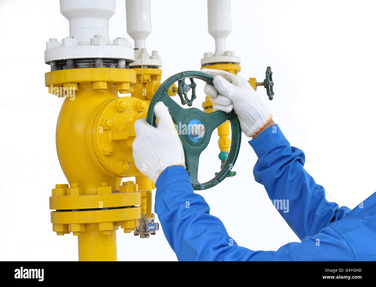 Stock Photo - Turning on and off pipeline valve Stock Photo