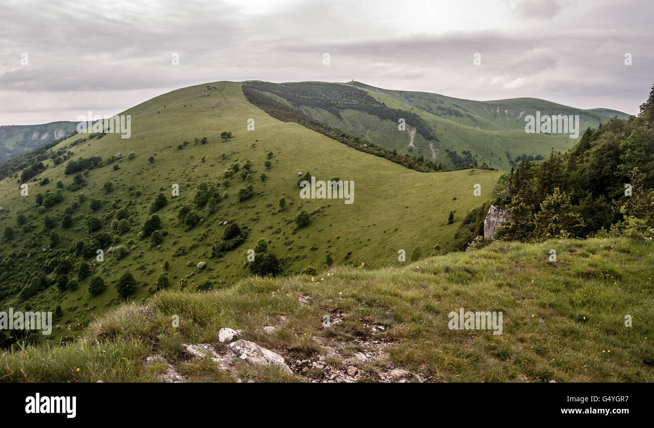view to Krizna and other hills in Velka Fatra from Majerova skala rocky hill in southern part of Velka Fatra mountains Stock Photo
