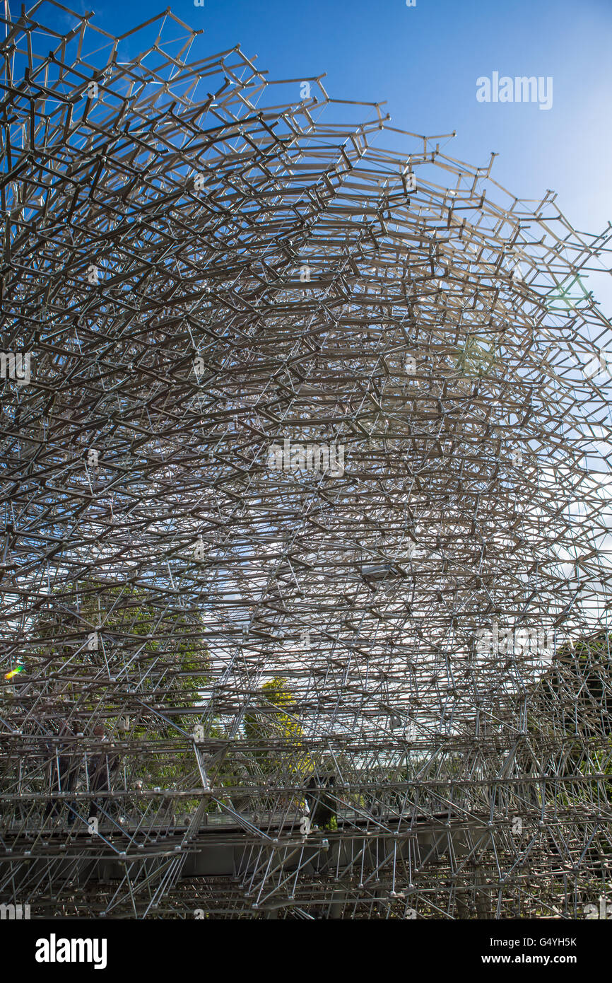 The Hive at Dawn, Royal Botanical Gardens Kew. The Hive highlights the story of the honeybee Created by artist Wolfgang Buttress Stock Photo