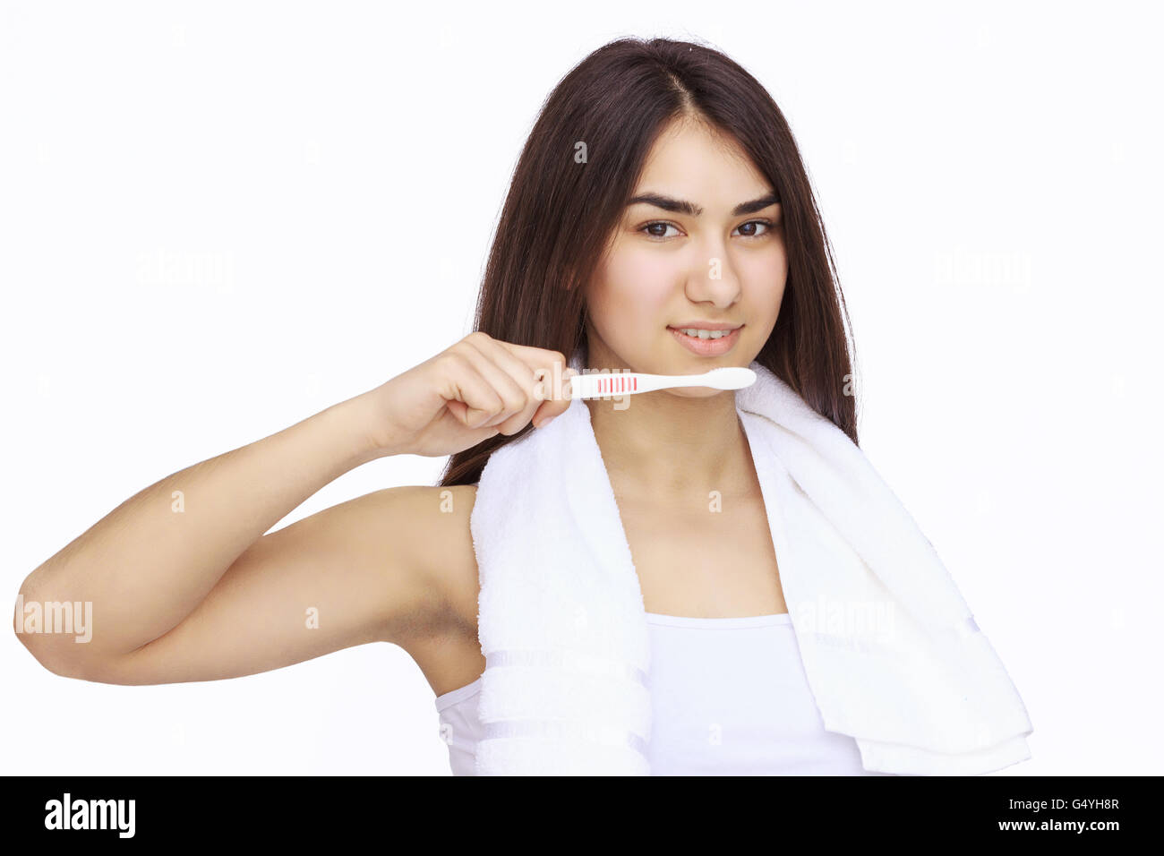 young beautiful woman wrapped in towel Stock Photo - Alamy